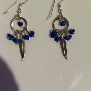 Silver and Blue LapisFeather Dangle Earrings